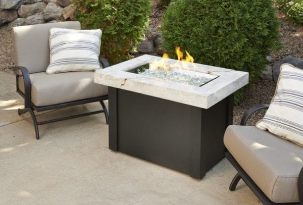 grey rectangle fire pit table